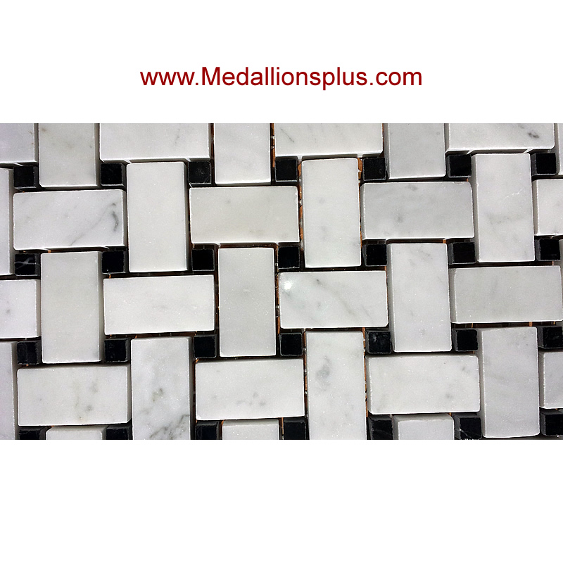 Carrara Marble Basket Weave Polished Mosaic Tiles